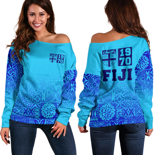 Fiji Off Shoulder Sweatshirt Fiji Independence 1970 Tapa Style