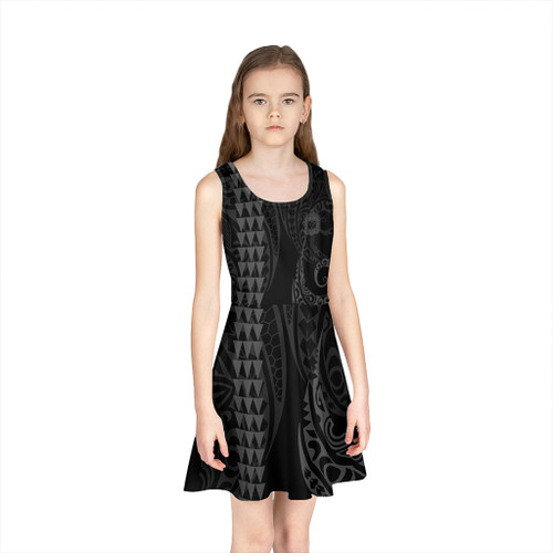Samoa Girls Sleeveless Sundress Kakau Style Grey