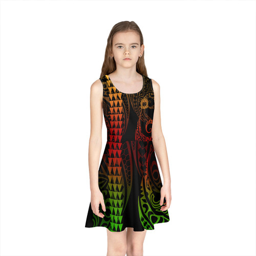 Samoa Girls Sleeveless Sundress Kakau Style Reggae