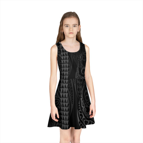 Chuuk State Girls Sleeveless Sundress Kakau Style Grey