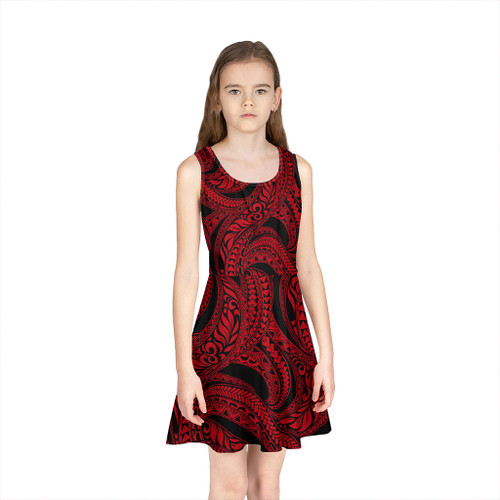 Hawaii Girls Sleeveless Sundress Tribal Pattern Polynesian Red
