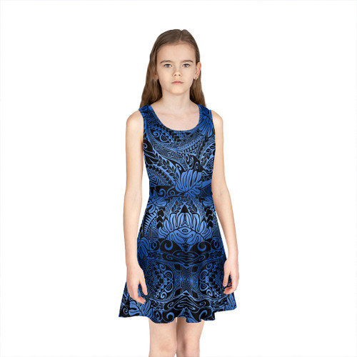Hawaii Girls Sleeveless Sundress Tribal Polynesian Pattern Leaf