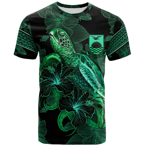 Kiribati T-Shirt  Sea Turtle With Blooming Hibiscus Flowers Tribal Green