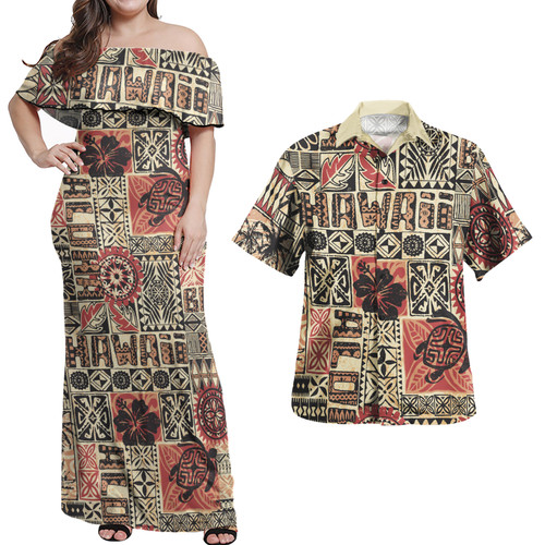Hawaii Combo Dress And Shirt Hawaiian Style Tribal Fabric Patchwork