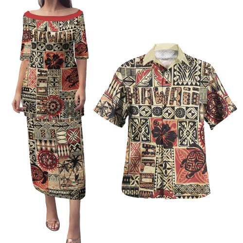 Hawaii Combo Puletasi And Shirt Hawaiian Style Tribal Fabric Patchwork