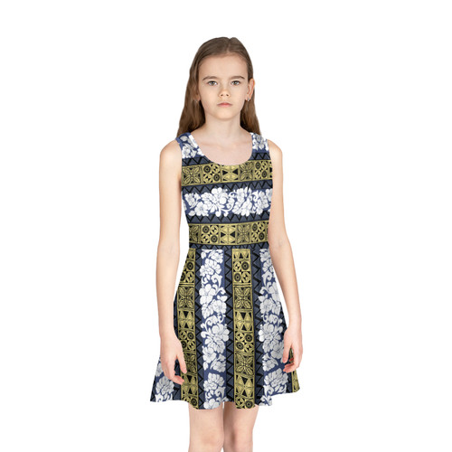 Hawaii Girls Sleeveless Sundress Hibiscus Flowers Tapa Patterns