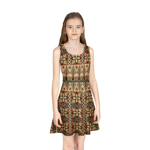 Fiji Girls Sleeveless Sundress Tapa Motif