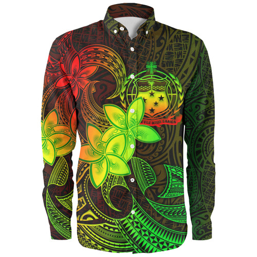 Samoa Long Sleeve Shirt Plumeria Flowers Vintage Style Reggae Colors