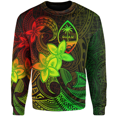 Guam Sweatshirt Plumeria Flowers Vintage Style Reggae Colors