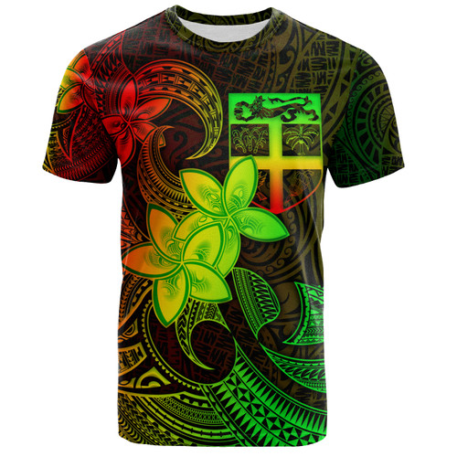 Fiji T-Shirt Plumeria Flowers Vintage Style Reggae Colors