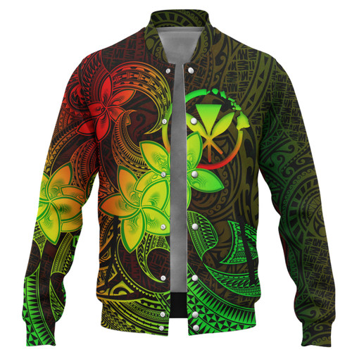 Hawaii Kanaka Maoli Baseball Jacket Plumeria Flowers Vintage Style Reggae Colors