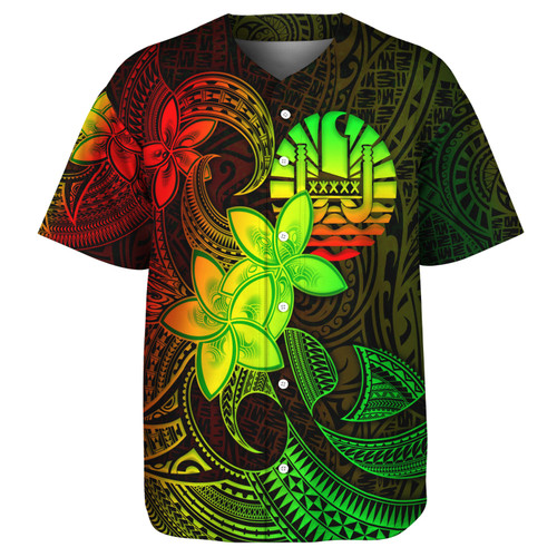 Tahiti Baseball Shirt Plumeria Flowers Vintage Style Reggae Colors