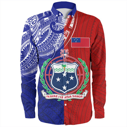 Samoa Long Sleeve Shirt Custom Half Style Flag And Coat Of Arms