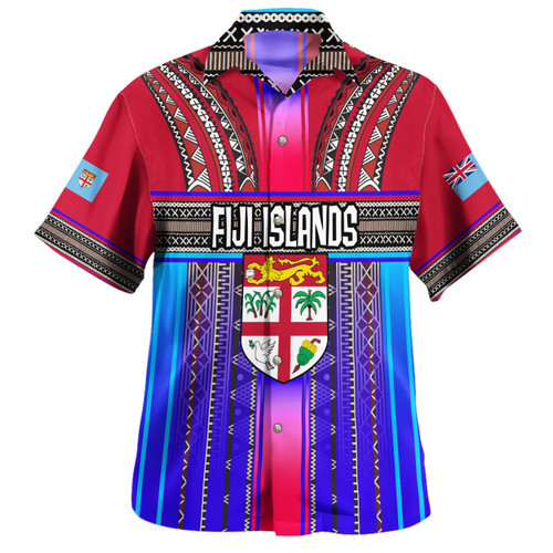 Fiji Hawaiian Shirt Fijian Traditional Masi Patterns Red