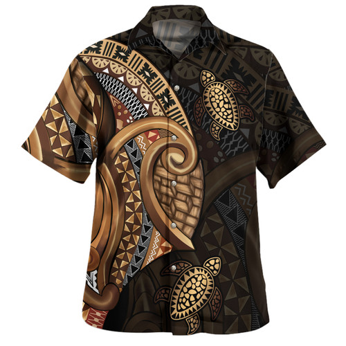 Fiji Hawaiian Shirt Golden Turtles Fiji Tribal Pattern