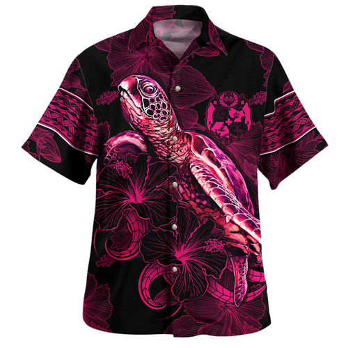 Tonga Hawaiian Shirt Sea Turtle With Blooming Hibiscus Flowers Tribal Maroon