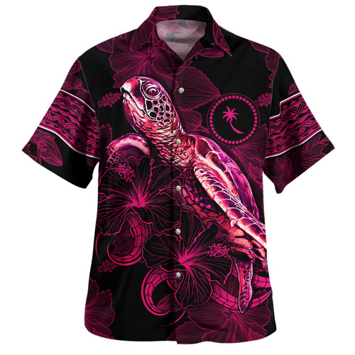 Chuuk State Hawaiian Shirt Sea Turtle With Blooming Hibiscus Flowers Tribal Maroon