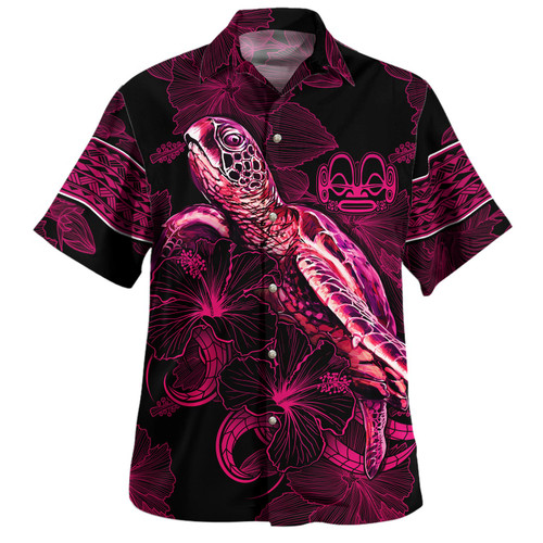 Marquesas Islands Hawaiian Shirt Sea Turtle With Blooming Hibiscus Flowers Tribal Maroon