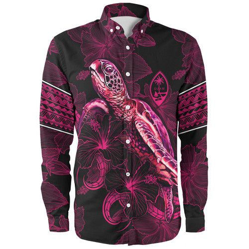 Guam Long Sleeve Shirt Sea Turtle With Blooming Hibiscus Flowers Tribal Maroon