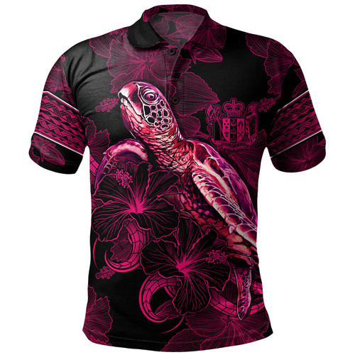 New Zealand Polo Shirt Sea Turtle With Blooming Hibiscus Flowers Tribal Maroon