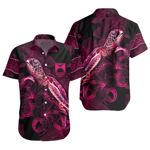 Kiribati Short Sleeve Shirt Sea Turtle With Blooming Hibiscus Flowers Tribal Maroon