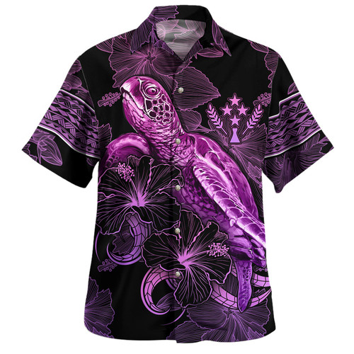 Kosrae Hawaiian Shirt Sea Turtle With Blooming Hibiscus Flowers Tribal Purple