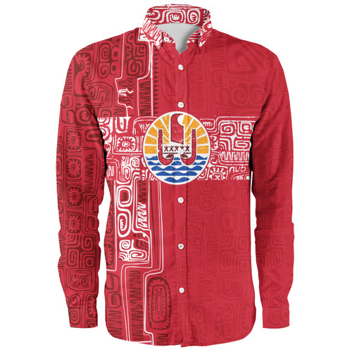 French Polynesia Long Sleeve Shirt Tribal Pattern Tahiti Vintage Style