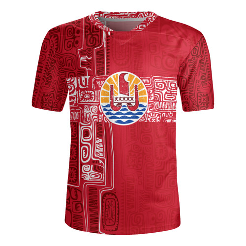 French Polynesia Rugby Jersey Tribal Pattern Tahiti Vintage Style
