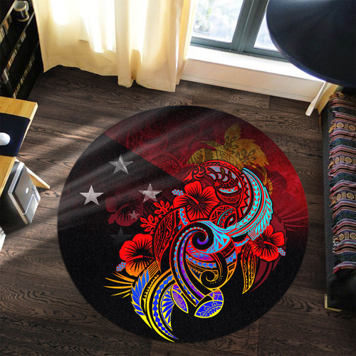 Papua New Guinea Round Rug Birds Of Paradise With Flag Color Style