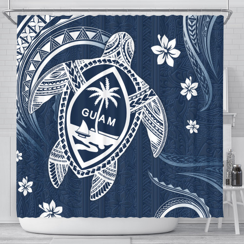Guam Shower Curtain Turtle Polynesian Pattern Blue Ver