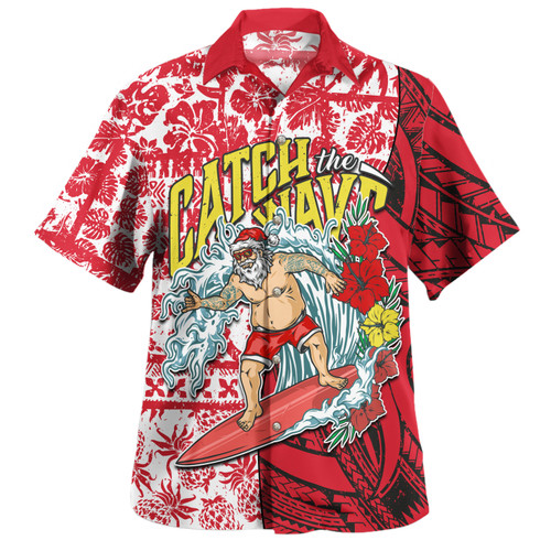 Hawaii Hawaiian Shirt Surfing Santa Polynesian Pattern Vintage Style