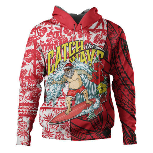Hawaii Hoodie Surfing Santa Polynesian Pattern Vintage Style