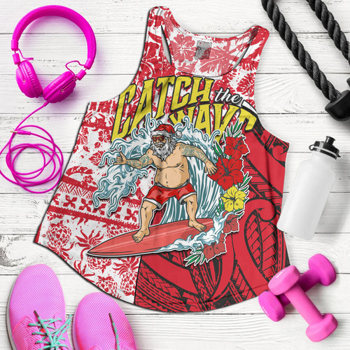 Hawaii Women Tank Surfing Santa Polynesian Pattern Vintage Style