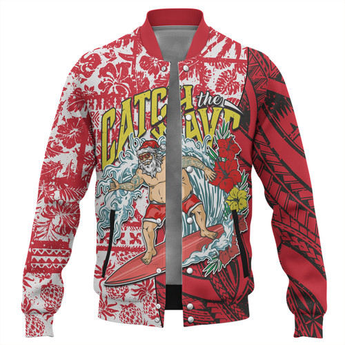 Hawaii Baseball Jacket Surfing Santa Polynesian Pattern Vintage Style