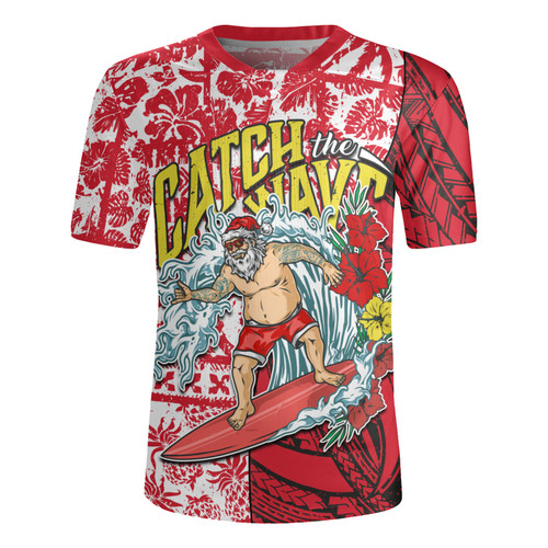Hawaii Rugby Jersey Surfing Santa Polynesian Pattern Vintage Style