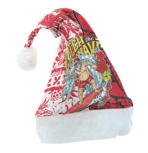 Hawaii Polynesian Christmas Hat - Surfing Santa Polynesian Pattern Vintage Style Hat