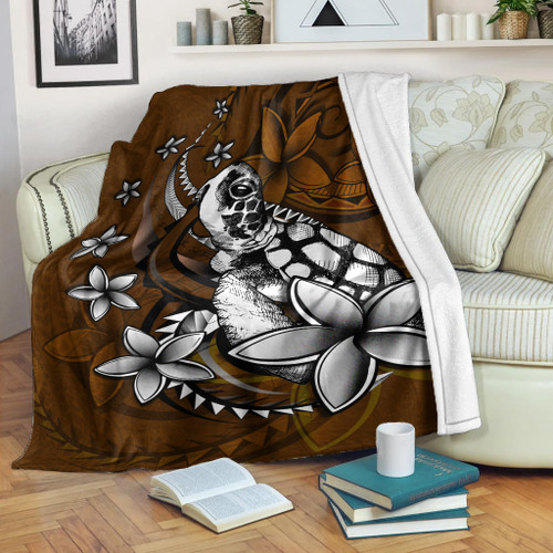 Hawaii Premium Blanket Sea Turtle With Plumeria Polynesian Patterns Retro Style