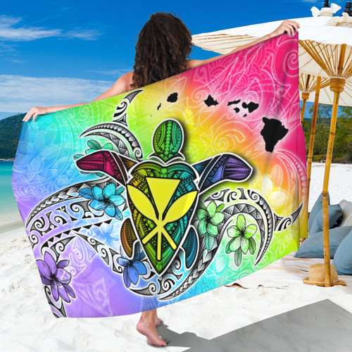 Hawaii Sarong - Hawaii Map And Turtle Tribal Patterns