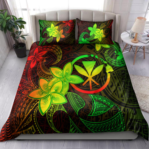 Hawaii Bedding Set Kanaka Maoli Plumeria Flowers Vintage Style Reggae Colors
