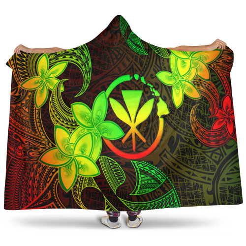 Hawaii Hooded Blanket Plumeria Flowers Vintage Style Reggae Colors