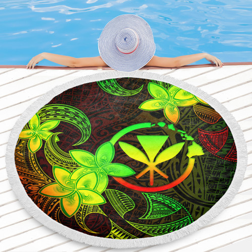 Hawaii Beach Blanket Plumeria Flowers Vintage Style Reggae Colors