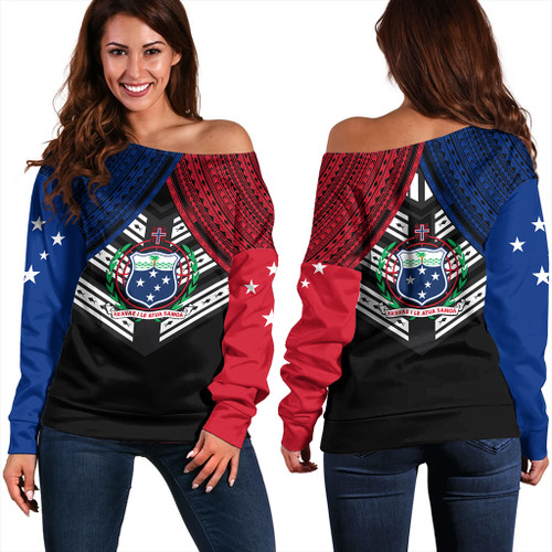 Samoa Off Shoulder Sweatshirt Tribal Pacific Design