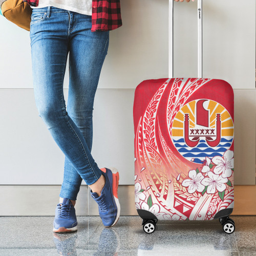 Tahiti Luggage Cover Polynesian Pattern Style White Flowers