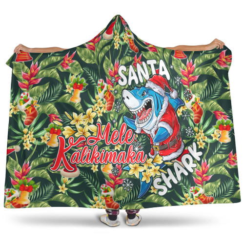 Hawaii Hooded Blanket Mele Kalikimaka Santa Shark Tropical Style