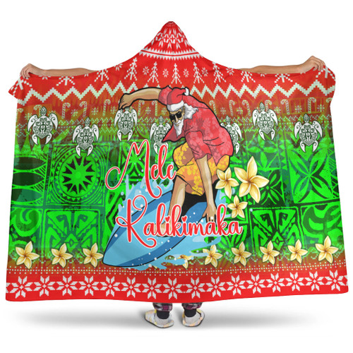 Hawaii Hooded Blanket Santa Surfing Mele Kalikimaka Style