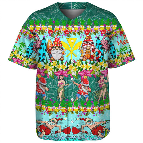 Hawaii Baseball Shirt Dabbing Santa Hula Dance Tropical Gnomes Aloha Mele Kalikimaka Christmas