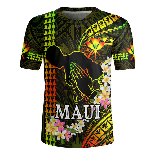 Hawaii Rugby Jersey Pray For Maui Polynesian Pattern