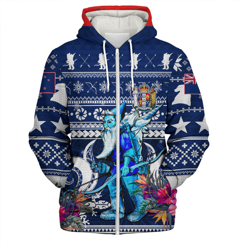 New Zealand Sherpa Hoodie Custom Meri Kirihimete Ugly Christmas Gnome Packing Out a Unicorn