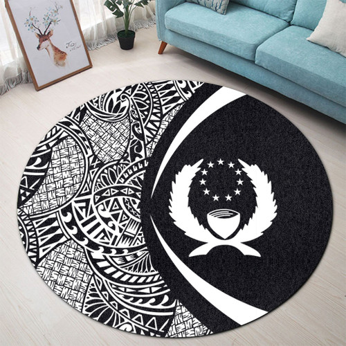 Pohnpei State Round Rug Lauhala White Circle Style