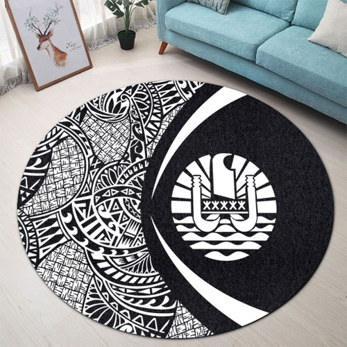 French Polynesia Round Rug Lauhala White Circle Style
